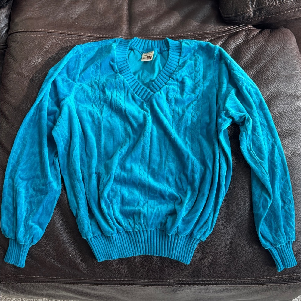 Vintage SEARS fashion V neck Turquoise Sweater size M/L